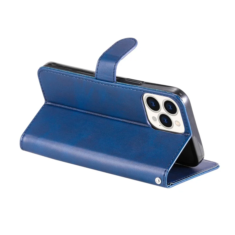 Anti-fall Zipper Pocket Leather Wallet Phone Case Shell for iPhone 13 Pro Max 6.7 inch - Blue