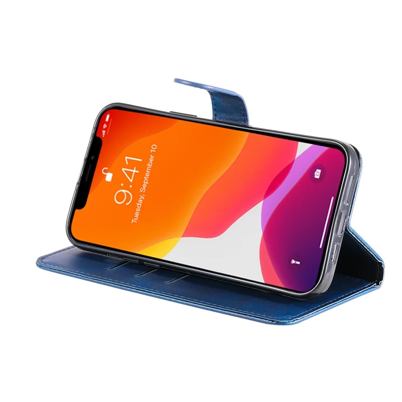 Anti-fall Zipper Pocket Leather Wallet Phone Case Shell for iPhone 13 Pro Max 6.7 inch - Blue