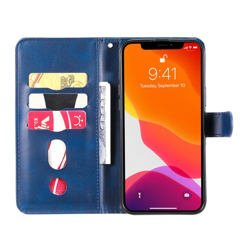 Anti-fall Zipper Pocket Leather Wallet Phone Case Shell for iPhone 13 Pro Max 6.7 inch - Blue