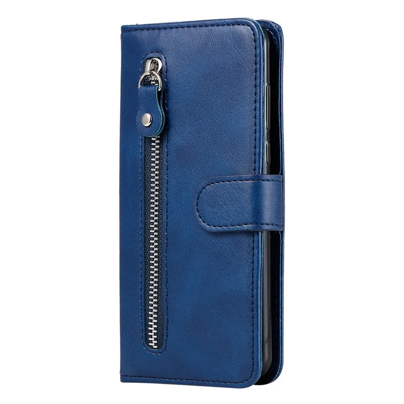 Anti-fall Zipper Pocket Leather Wallet Phone Case Shell for iPhone 13 Pro Max 6.7 inch - Blue