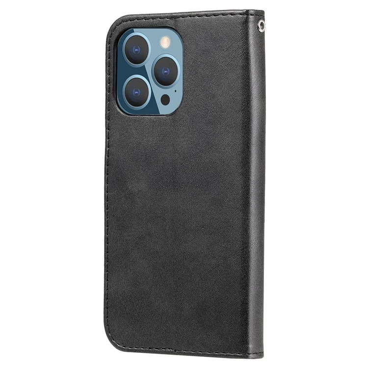 Scratch-proof Cover Zipper Pocket Leather Wallet Shell for iPhone 13 Pro 6.1 inch - Black