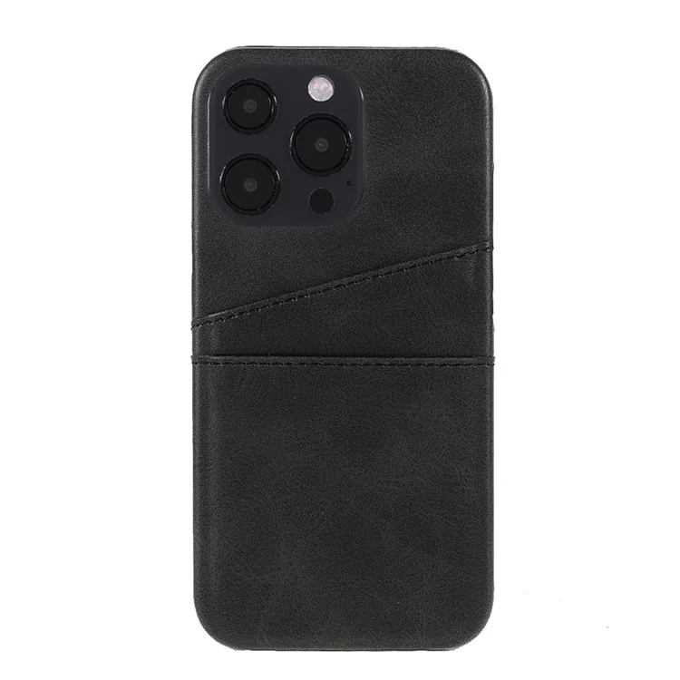 Étui en polycarbonate enduit de cuir PU à double fente pour cartes pour iPhone 13 Pro Max 6.7 pouces - Noir