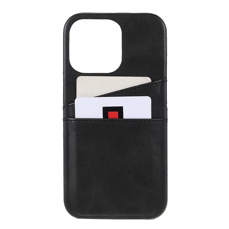 Étui en polycarbonate enduit de cuir PU à double fente pour cartes pour iPhone 13 Pro Max 6.7 pouces - Noir