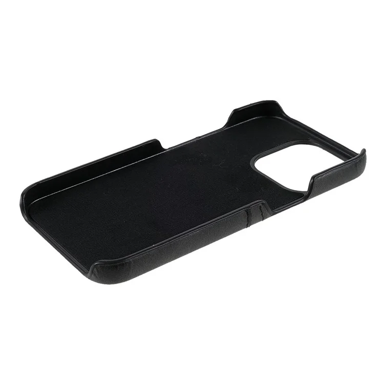 Étui en polycarbonate enduit de cuir PU à double fente pour cartes pour iPhone 13 Pro Max 6.7 pouces - Noir