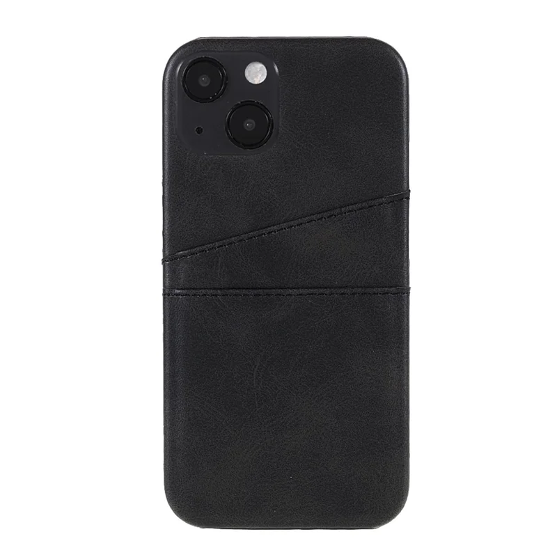 Well-protected Double Card Slots Leather Coated PC Back Phone Cover for iPhone 13 6.1 inch - Black