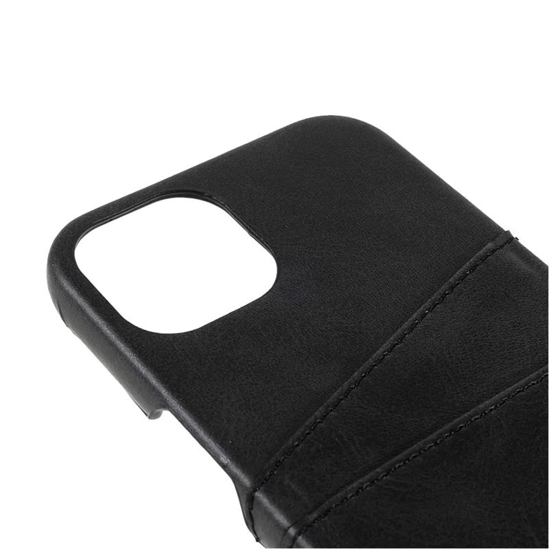 Well-protected Double Card Slots Leather Coated PC Back Phone Cover for iPhone 13 6.1 inch - Black