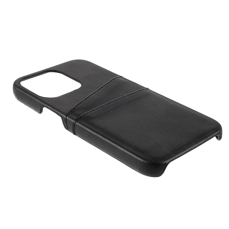 Full Protective Double Card Slots PU Leather Coated PC Cover Shell for iPhone 13 Pro 6.1 inch - Black