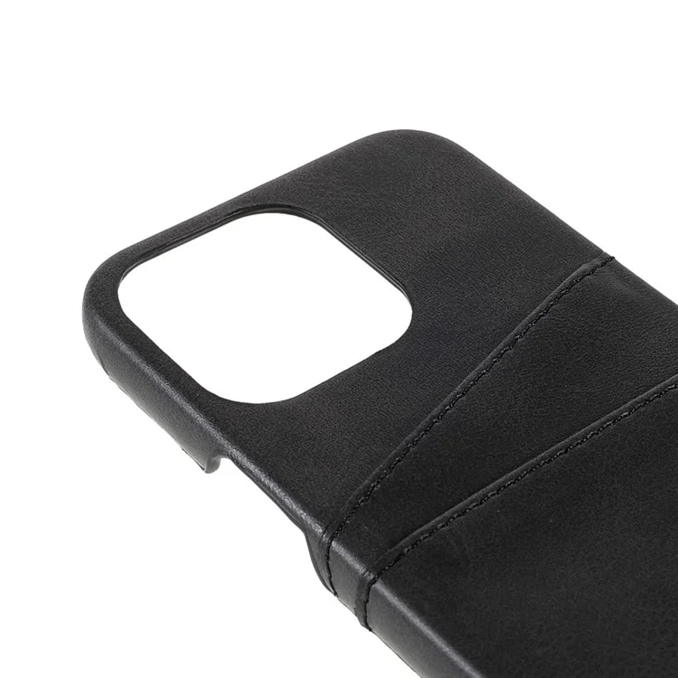 Full Protective Double Card Slots PU Leather Coated PC Cover Shell for iPhone 13 Pro 6.1 inch - Black