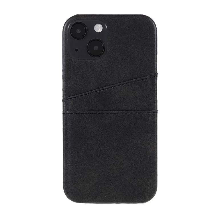 All-round Protected Leather Coated PC Back Phone Cover with Double Card Slots for iPhone 13 mini 5.4 inch - Black