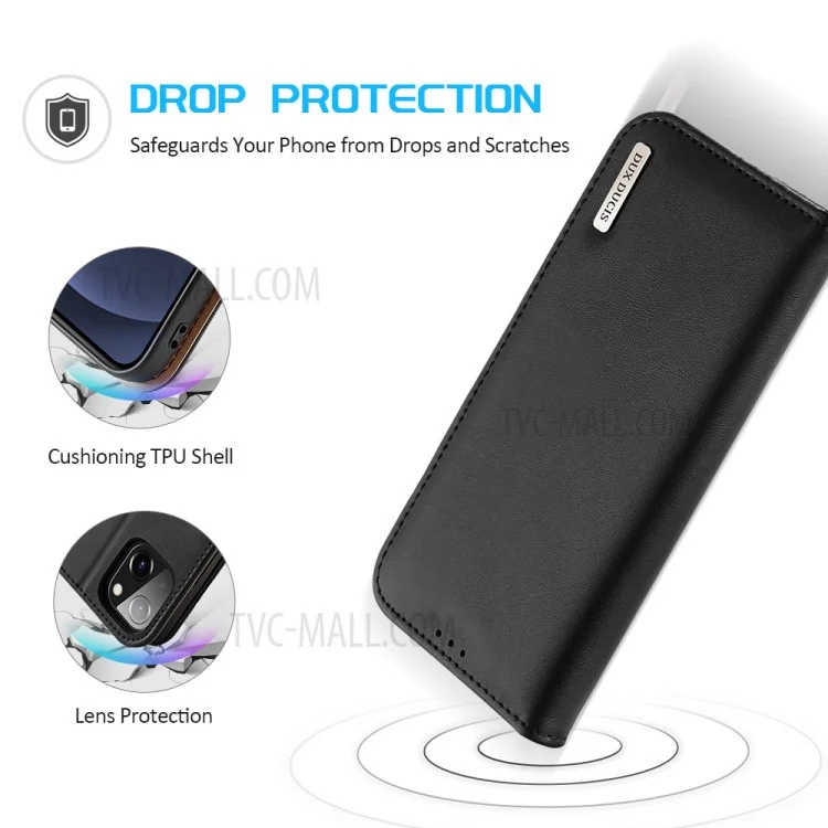 DUX DUCIS Hivo Series Shockproof Split Leather Phone Stand Case Wallet Protective Shell for iPhone 13 mini 5.4 inch - Black