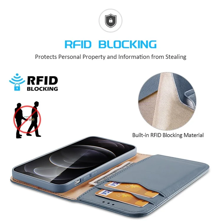 DUX DUCIS Hivo Series Split Leather Full Body Protection Wallet Phone Case Cover mit Faltständer für iPhone 13 Pro 6.1 Zoll - Baby Blau