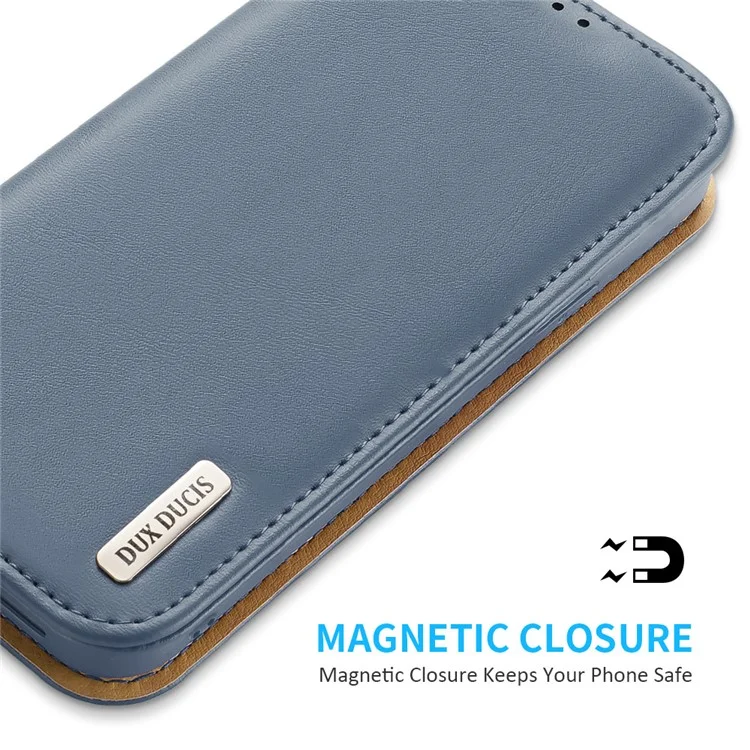 DUX DUCIS Hivo Series Split Leather Full Body Protection Wallet Phone Case Cover mit Faltständer für iPhone 13 Pro 6.1 Zoll - Baby Blau