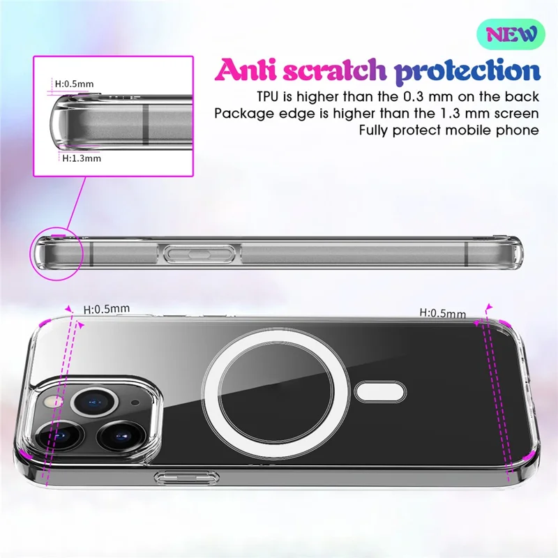 Plastic and Soft TPU Magnetic Cover Simple Crystal Clear Shockproof Shell for iPhone 13 Pro