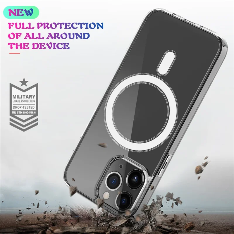 Plastic and Soft TPU Magnetic Cover Simple Crystal Clear Shockproof Shell for iPhone 13 Pro