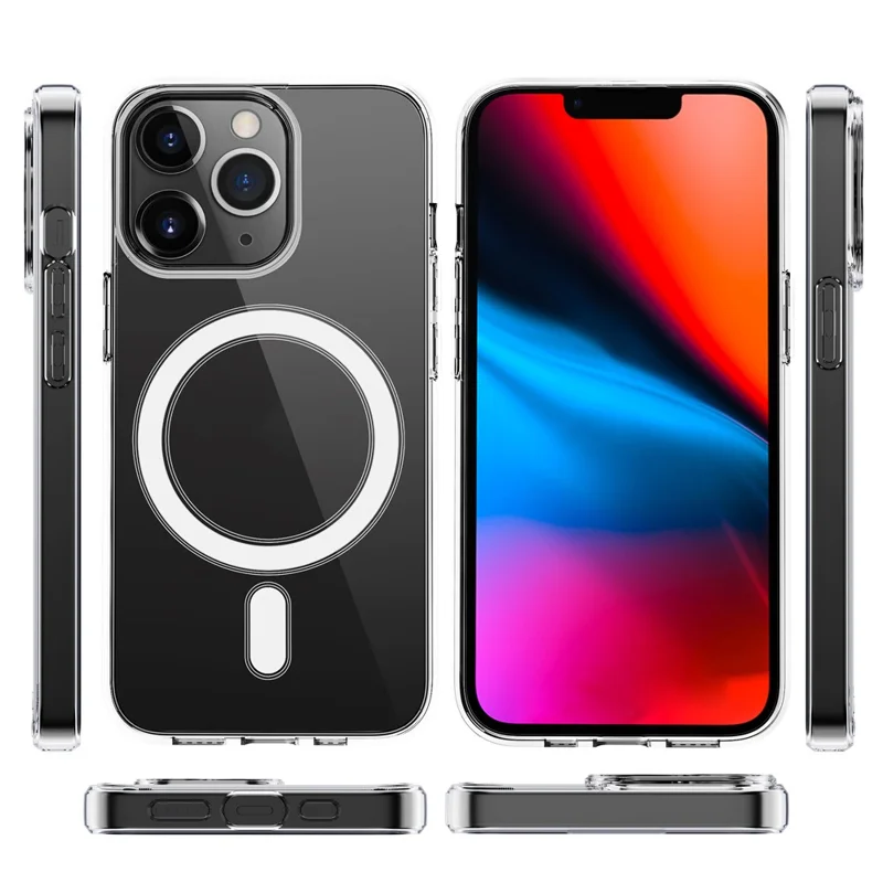 Plastic and Soft TPU Magnetic Cover Simple Crystal Clear Shockproof Shell for iPhone 13 Pro