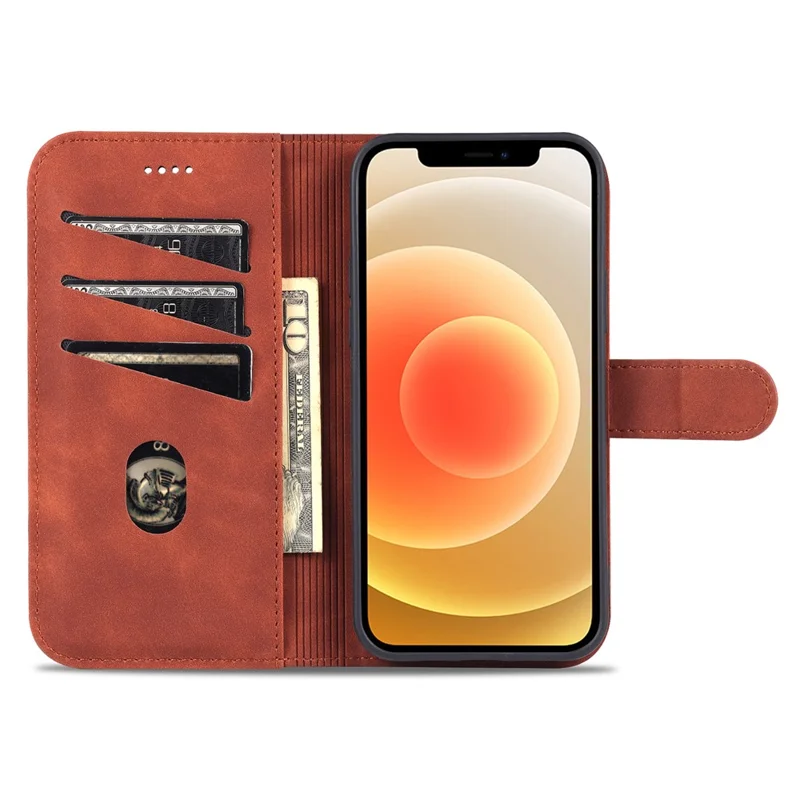 AZNS Well-protected Wallet Stand Design Leather Phone Case for iPhone 13 mini 5.4 inch - Black