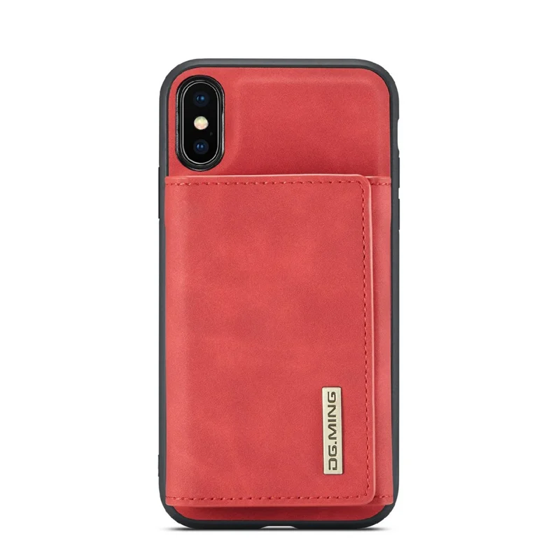 DG.MING M1 Series Phone Case PU + TPU + PC Back Cover with Magnetic Tri-Fold Wallet Kickstand for iPhone X / XS 5.8 inch - Red