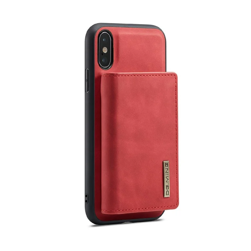 DG.MING M1 Series Phone Case PU + TPU + PC Back Cover with Magnetic Tri-Fold Wallet Kickstand for iPhone X / XS 5.8 inch - Red