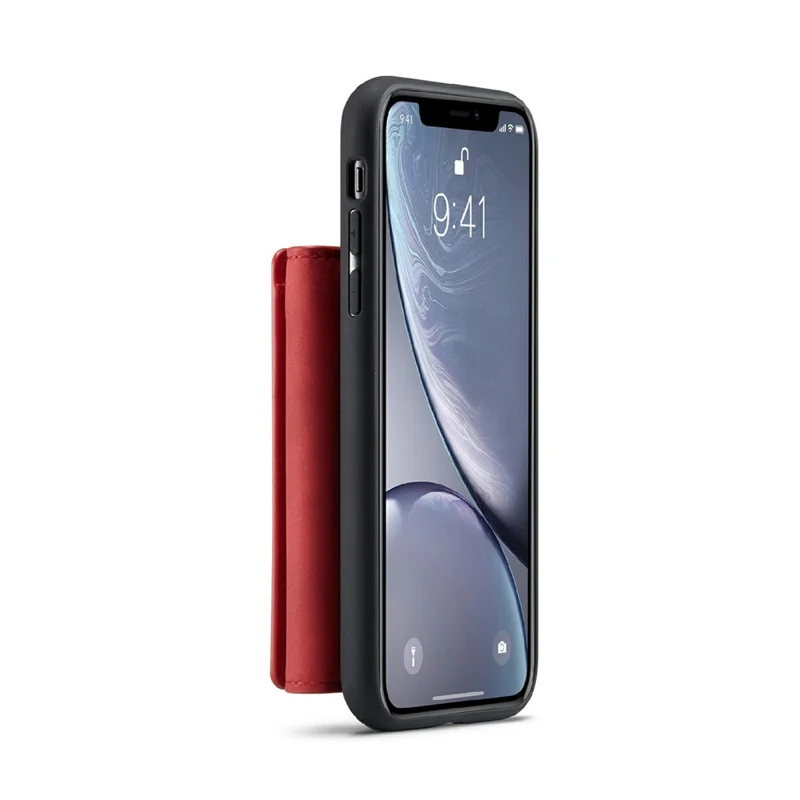 DG.MING M1 Series Phone Case PU + TPU + PC Back Cover with Magnetic Tri-Fold Wallet Kickstand for iPhone X / XS 5.8 inch - Red