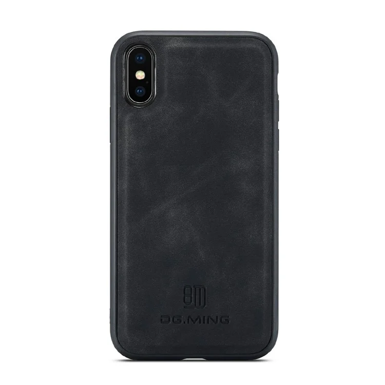 DG.MING M1 Series Magnetic Well-protected Wallet Design Leather Coated Hybrid Case with Kickstand for iPhone X/XS 5.8 inch - Black