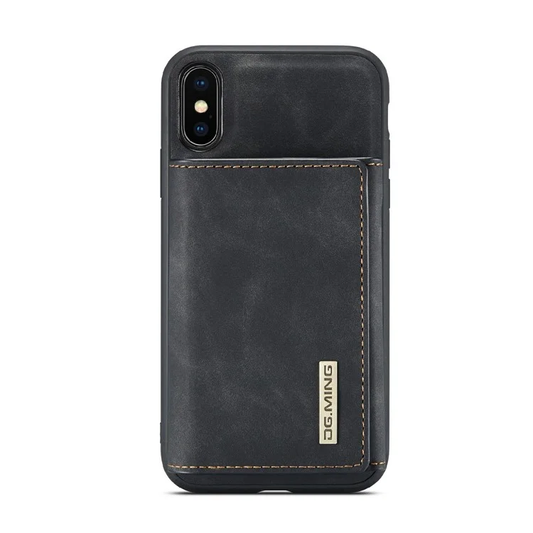 DG.MING M1 Series Magnetic Well-protected Wallet Design Leather Coated Hybrid Case with Kickstand for iPhone X/XS 5.8 inch - Black