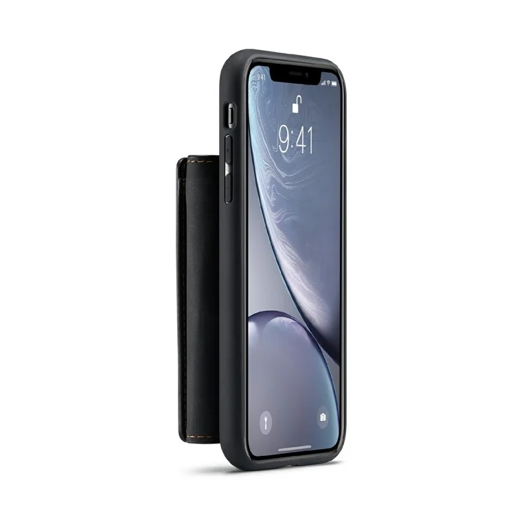 DG.MING M1 Series Magnetic Well-protected Wallet Design Leather Coated Hybrid Case with Kickstand for iPhone X/XS 5.8 inch - Black