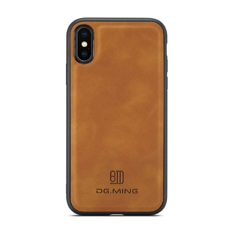 DG.MING M2 Series Magnetic Anti-drop Wallet Design Leather Coated Hybrid Case with Kickstand for iPhone X/XS 5.8 inch - Marrone