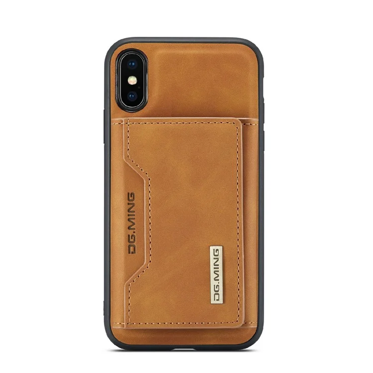 DG.MING M2 Series Magnetic Anti-drop Wallet Design Leather Coated Hybrid Case with Kickstand for iPhone X/XS 5.8 inch - Marrone