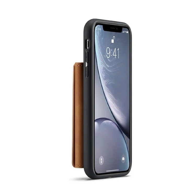 DG.MING M2 Series Magnetic Anti-drop Wallet Design Leather Coated Hybrid Case with Kickstand for iPhone X/XS 5.8 inch - Marrone