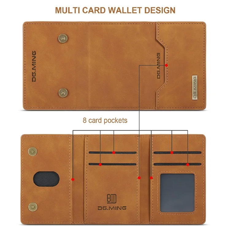 DG.MING M2 Series Magnetic Anti-drop Wallet Design Leather Coated Hybrid Case with Kickstand for iPhone X/XS 5.8 inch - Marrone