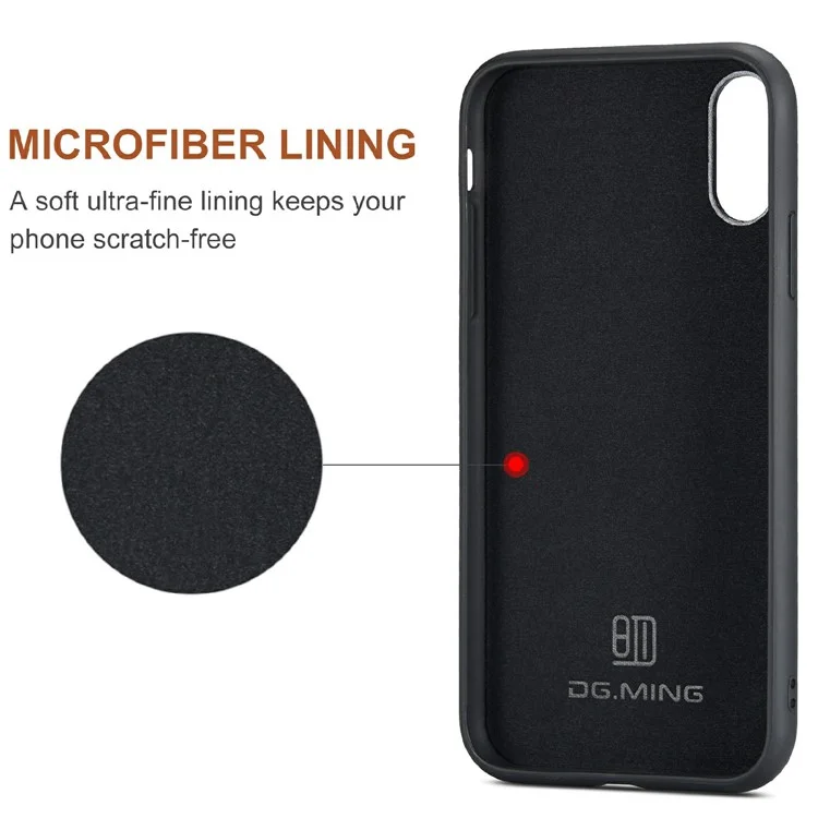 DG.MING M2 Series Magnetic Anti-drop Wallet Design Leather Coated Hybrid Case with Kickstand for iPhone X/XS 5.8 inch - Marrone