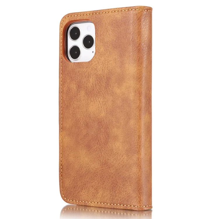 DG.MING For iPhone 13 Pro 6.1 inch Drop-resistant Anti-scratch Split Leather Wallet Detachable 2-in-1 Phone Shell - Brown