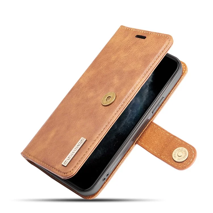 DG.MING For iPhone 13 Pro 6.1 inch Drop-resistant Anti-scratch Split Leather Wallet Detachable 2-in-1 Phone Shell - Brown