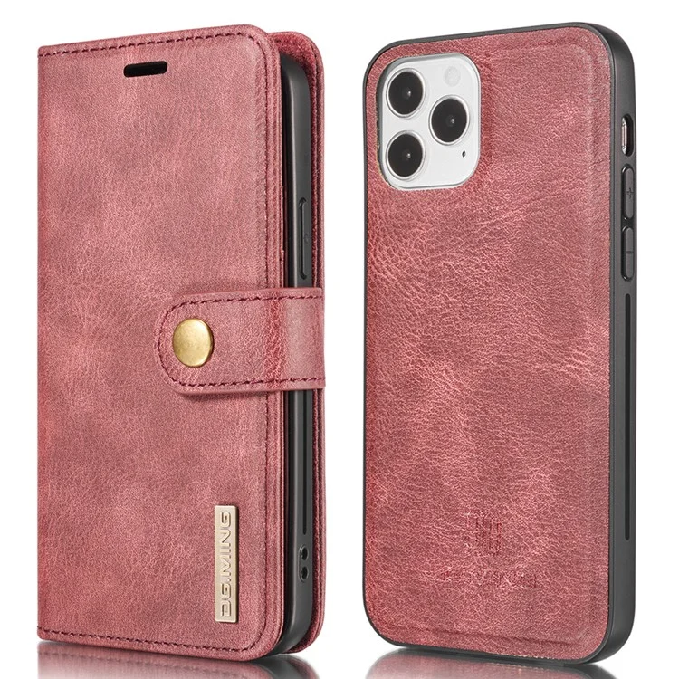 DG.MING Para iPhone 13 Pro 6.1 polegadas Capa de couro dividido resistente a choques e arranhões, destacável, 2 em 1 - Vermelho