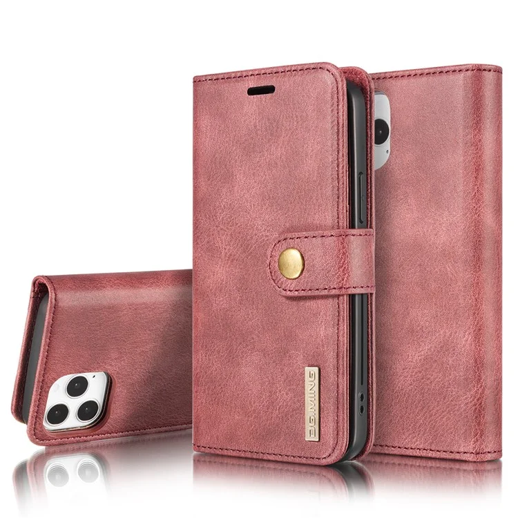DG.MING Para iPhone 13 Pro 6.1 polegadas Capa de couro dividido resistente a choques e arranhões, destacável, 2 em 1 - Vermelho