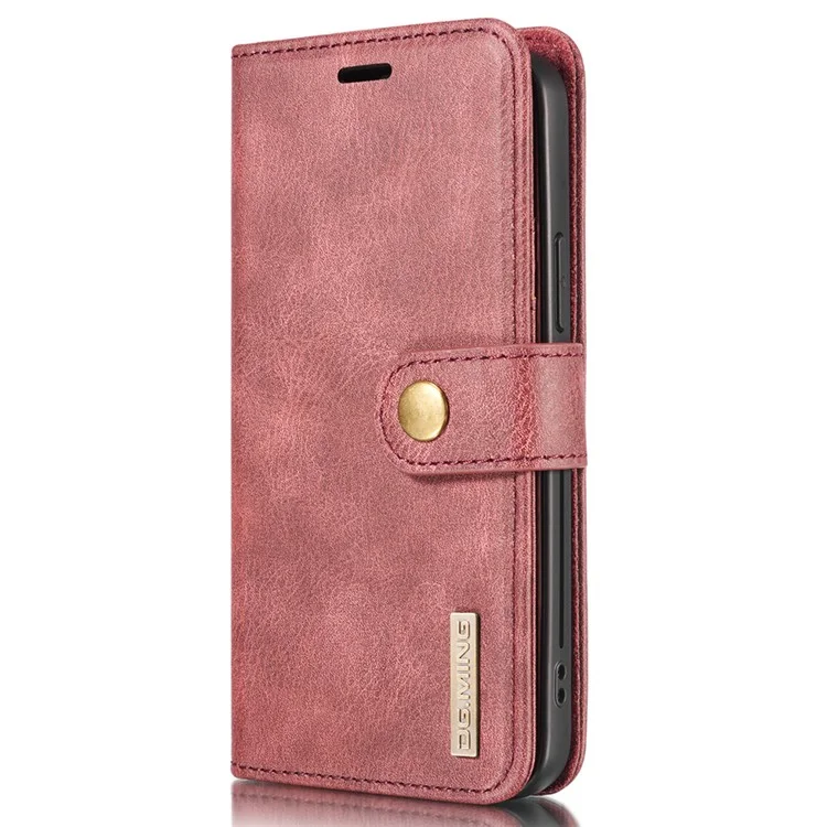 DG.MING Para iPhone 13 Pro 6.1 polegadas Capa de couro dividido resistente a choques e arranhões, destacável, 2 em 1 - Vermelho