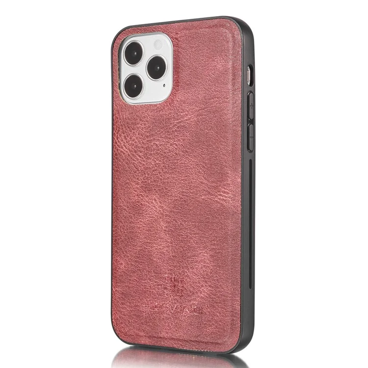 DG.MING Para iPhone 13 Pro 6.1 polegadas Capa de couro dividido resistente a choques e arranhões, destacável, 2 em 1 - Vermelho