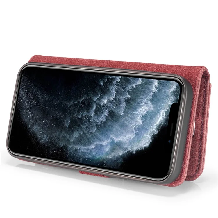 DG.MING Para iPhone 13 Pro 6.1 polegadas Capa de couro dividido resistente a choques e arranhões, destacável, 2 em 1 - Vermelho