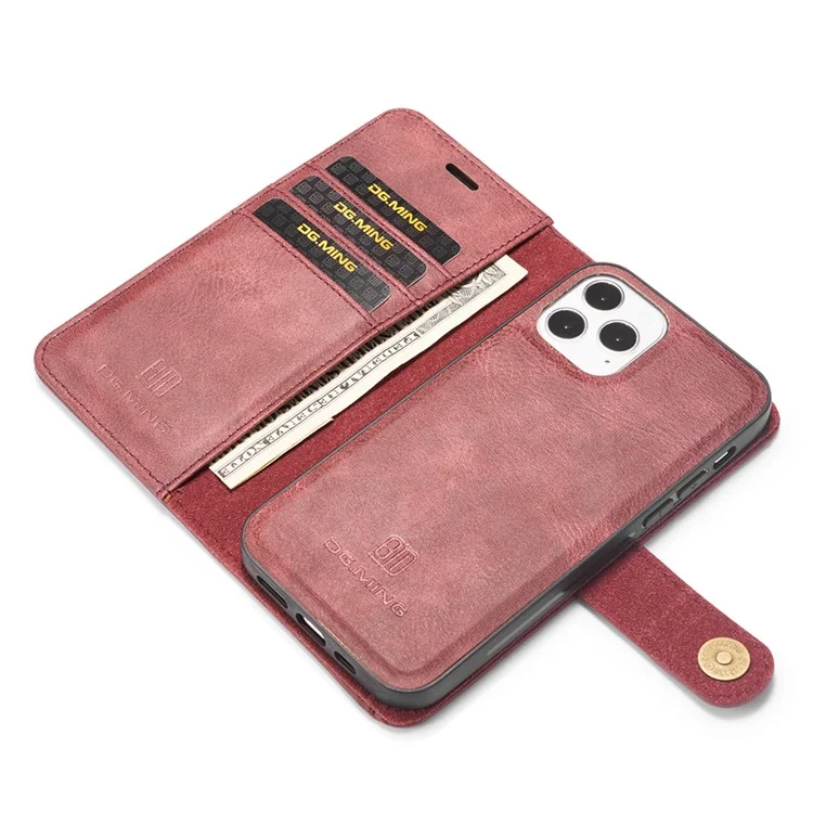 DG.MING Para iPhone 13 Pro 6.1 polegadas Capa de couro dividido resistente a choques e arranhões, destacável, 2 em 1 - Vermelho