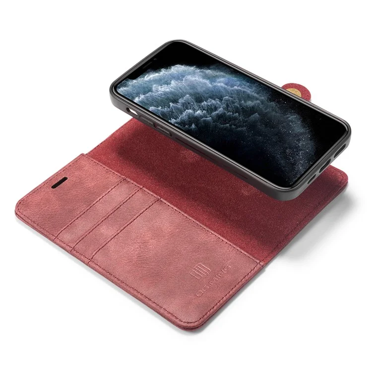 DG.MING Para iPhone 13 Pro 6.1 polegadas Capa de couro dividido resistente a choques e arranhões, destacável, 2 em 1 - Vermelho