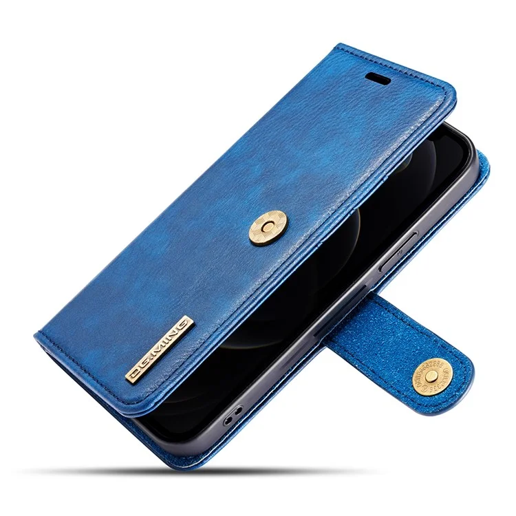 DG.MING For iPhone 13 Pro 6.1 inch Drop-resistant Anti-scratch Split Leather Wallet Detachable 2-in-1 Phone Shell - Blue