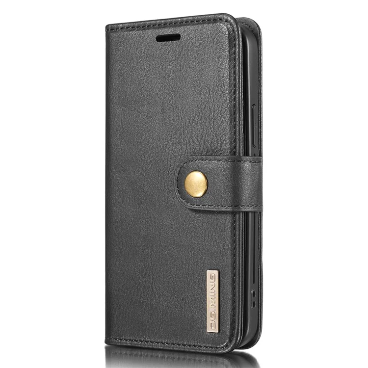 Dg. Ming Para Iphone 13 Pro Max 6.7 Pulgadas Cómodos a Mano Cómoda Feelt Anti-srratch Splatch Leather Diseño de Billetera Desmontable Cubierta de Teléfono 2 en 1 - Negro