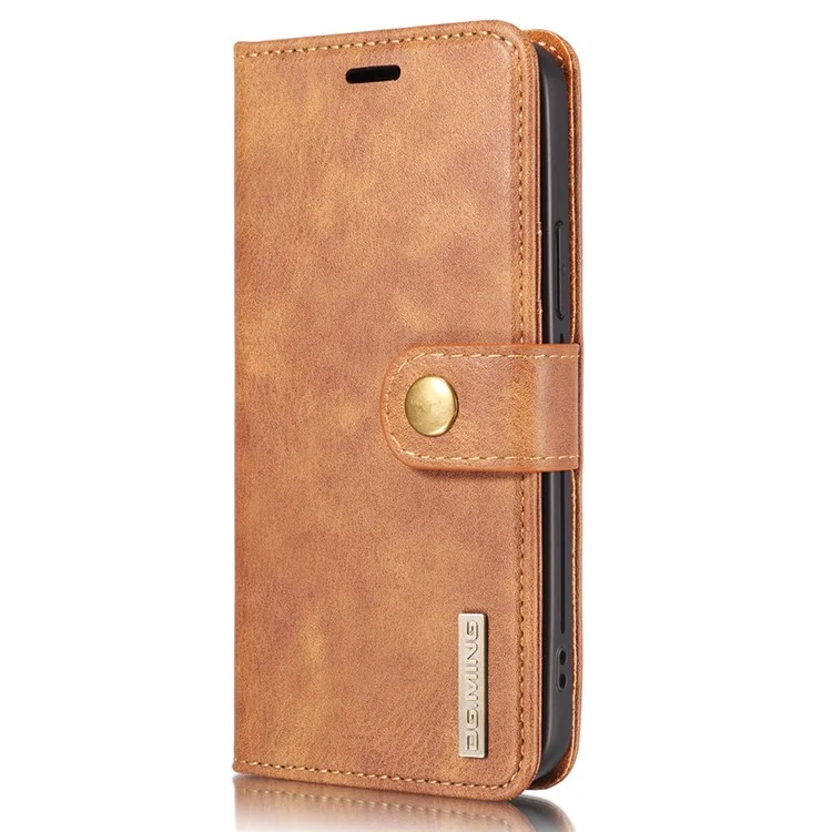DG.MING Pour iPhone 13 Protection complète Anti-rayure Portefeuille en cuir fendu Boîtier de téléphone 2-en-1 détachable - Marron