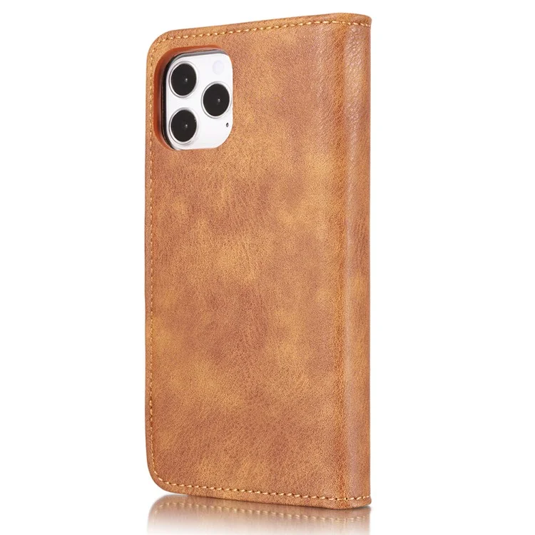 DG.MING For iPhone 13 Full Protection Anti-scratch Split Leather Wallet Detachable 2-in-1 Phone Case - Brown