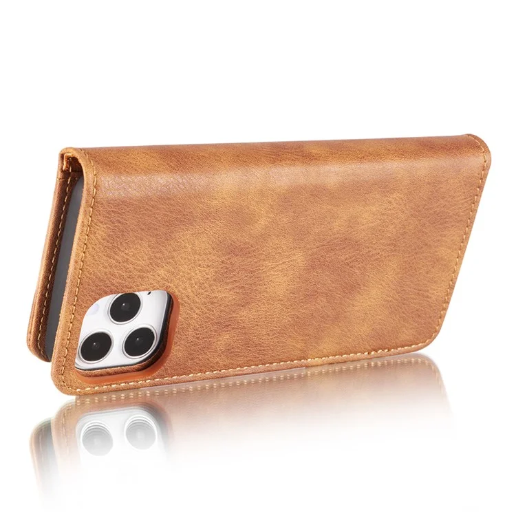 DG.MING Pour iPhone 13 Protection complète Anti-rayure Portefeuille en cuir fendu Boîtier de téléphone 2-en-1 détachable - Marron