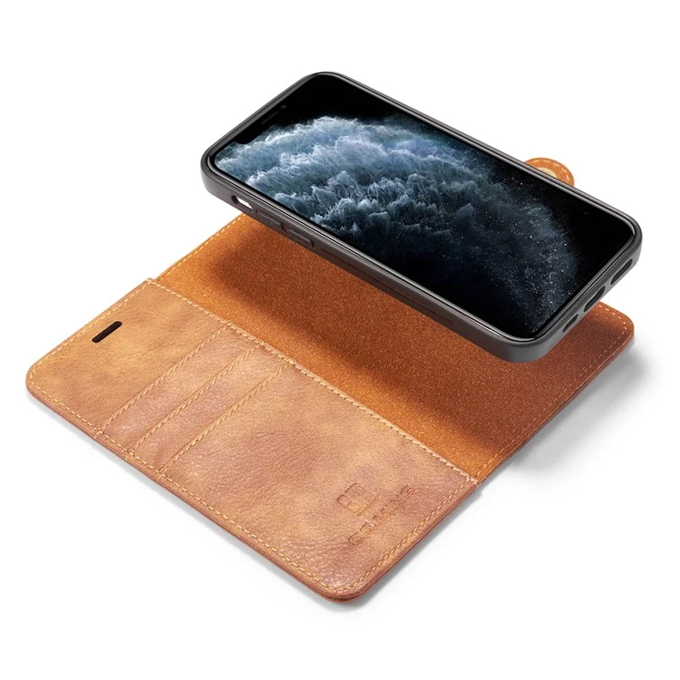 DG.MING Pour iPhone 13 Protection complète Anti-rayure Portefeuille en cuir fendu Boîtier de téléphone 2-en-1 détachable - Marron