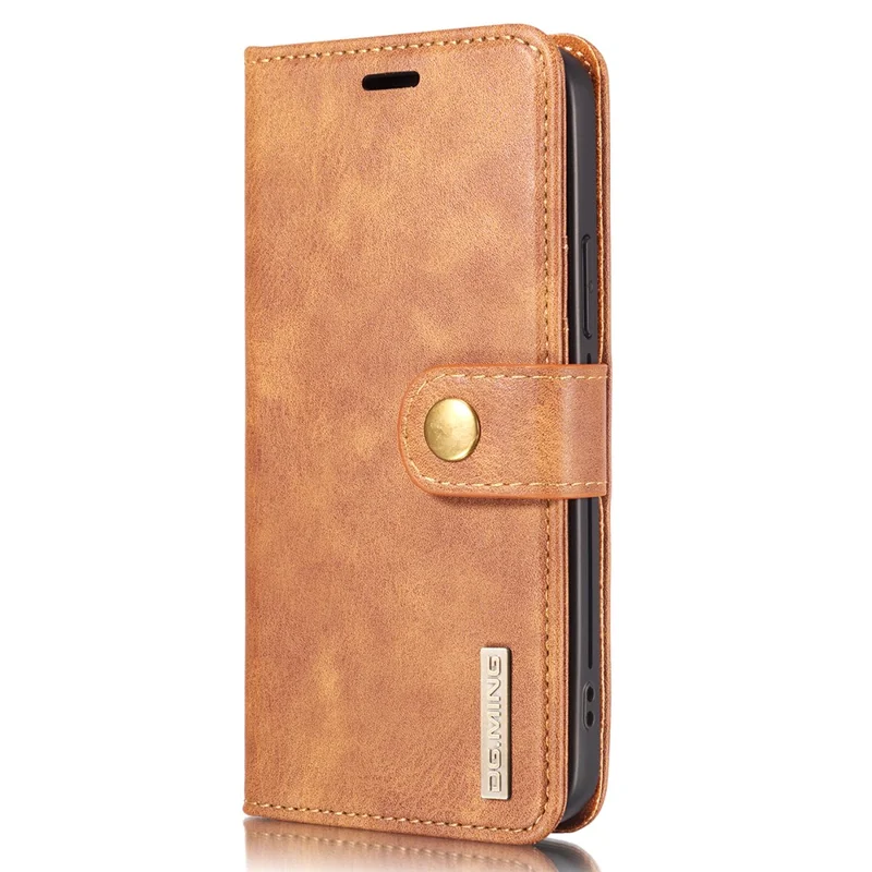 DG.MING Anti-scratch Split Leather Wallet Design Detachable 2-in-1 Phone Cover for iPhone 13 mini 5.4 inch - Brown