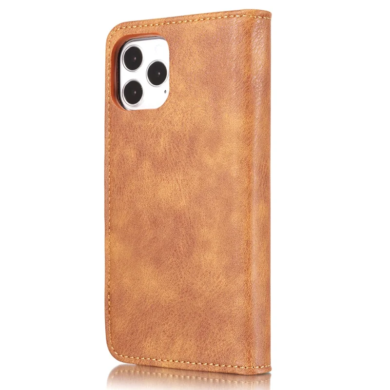 DG.MING Anti-scratch Split Leather Wallet Design Detachable 2-in-1 Phone Cover for iPhone 13 mini 5.4 inch - Brown