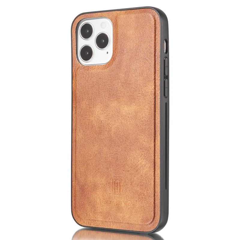 DG.MING Anti-scratch Split Leather Wallet Design Detachable 2-in-1 Phone Cover for iPhone 13 mini 5.4 inch - Brown