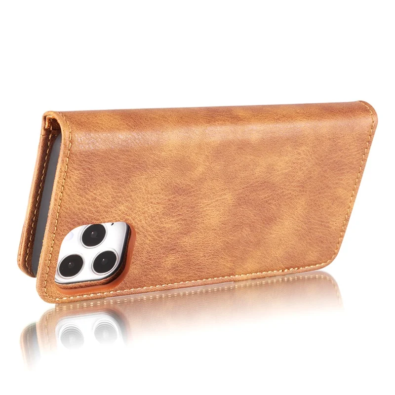 DG.MING Anti-scratch Split Leather Wallet Design Detachable 2-in-1 Phone Cover for iPhone 13 mini 5.4 inch - Brown